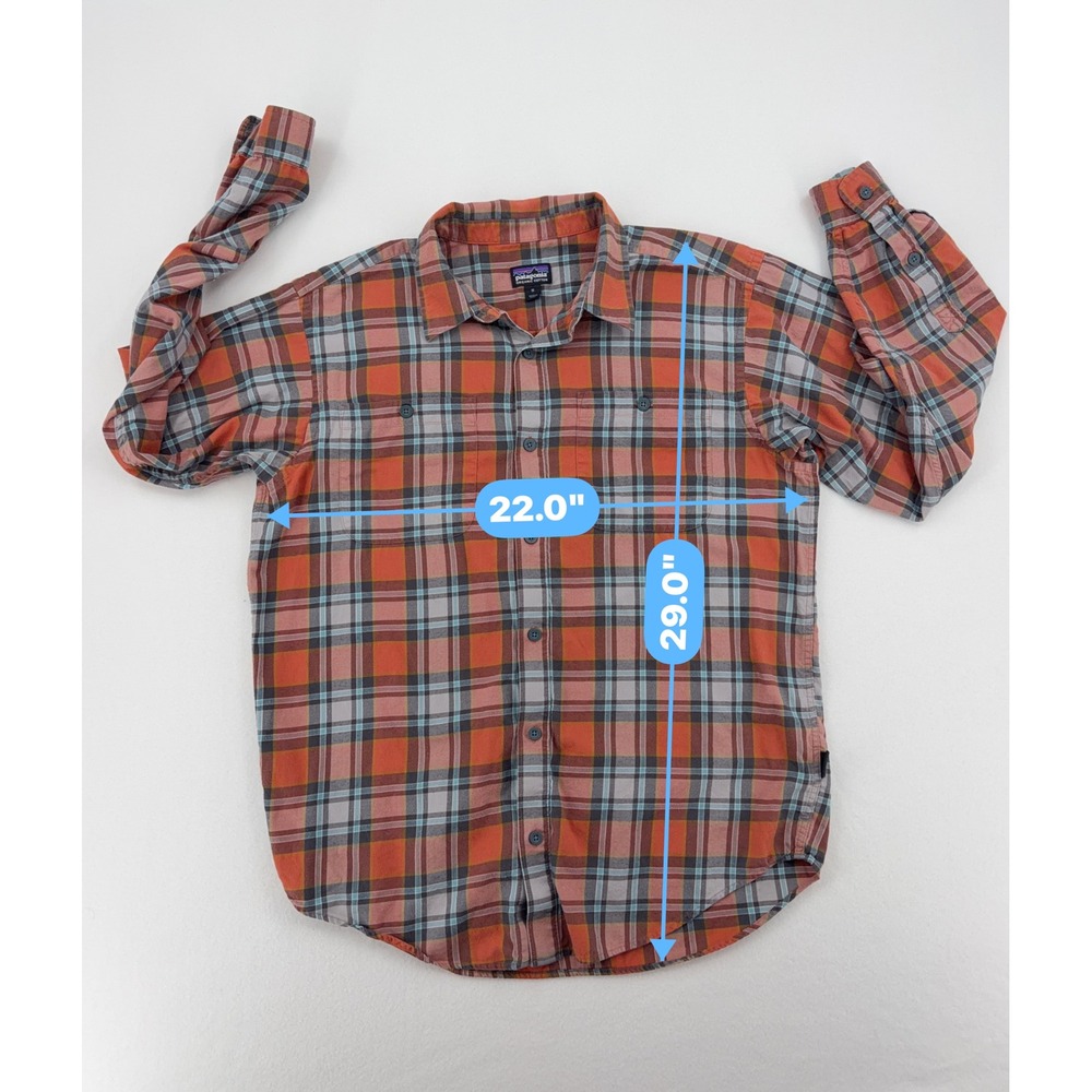 Patagonia Flannel Button Down Mens Medium Orange Plaid 53837 Excellent - Picture 7 of 8